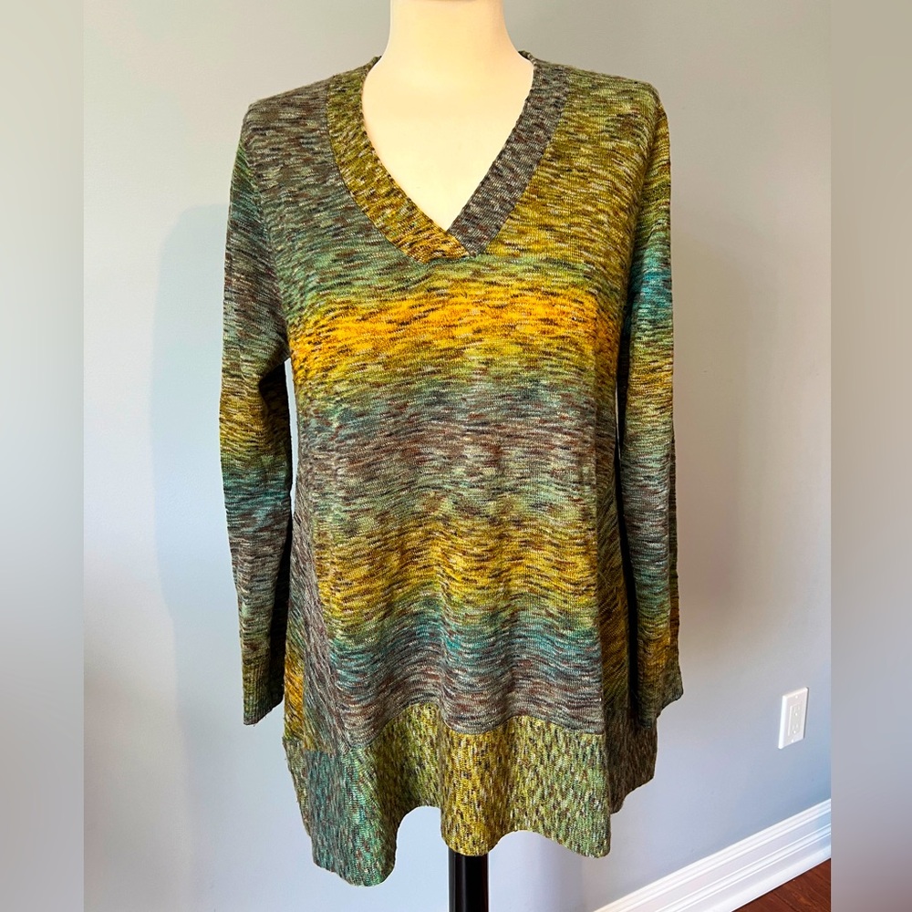 LOGO Lori Goldstein Ombre Sweater Medium Green Gold Brown A343836